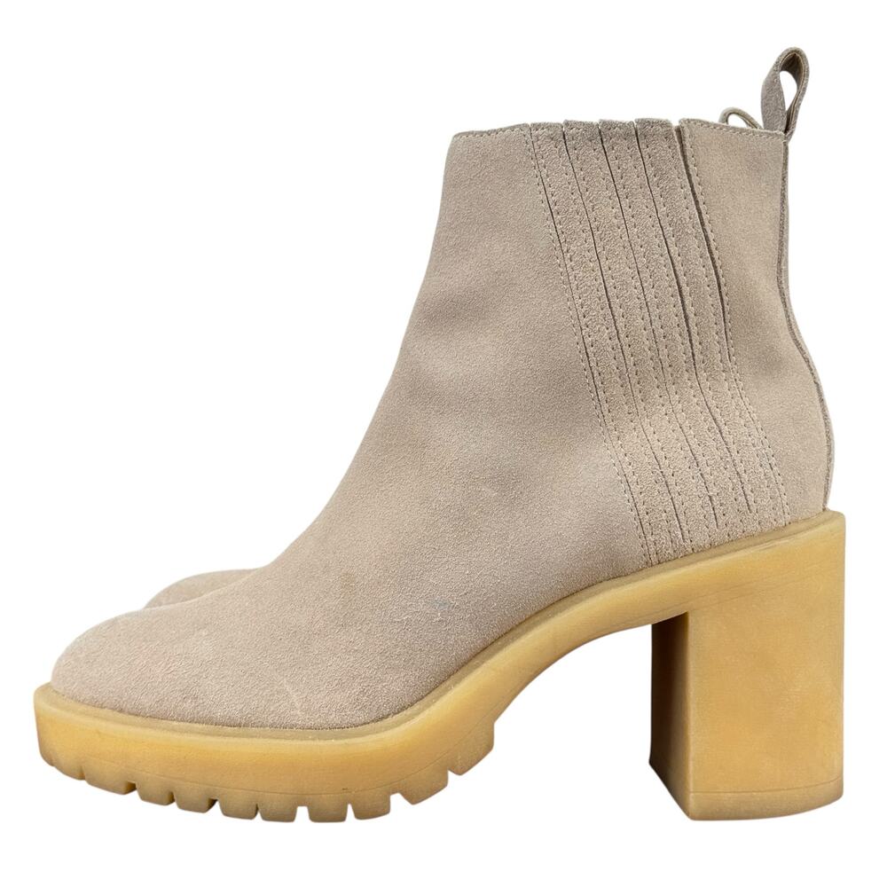 Dolce Vita Celia Chunky Leather Suede Boots Women SZ 11 Beige Chic Fall Western - Picture 2 of 10